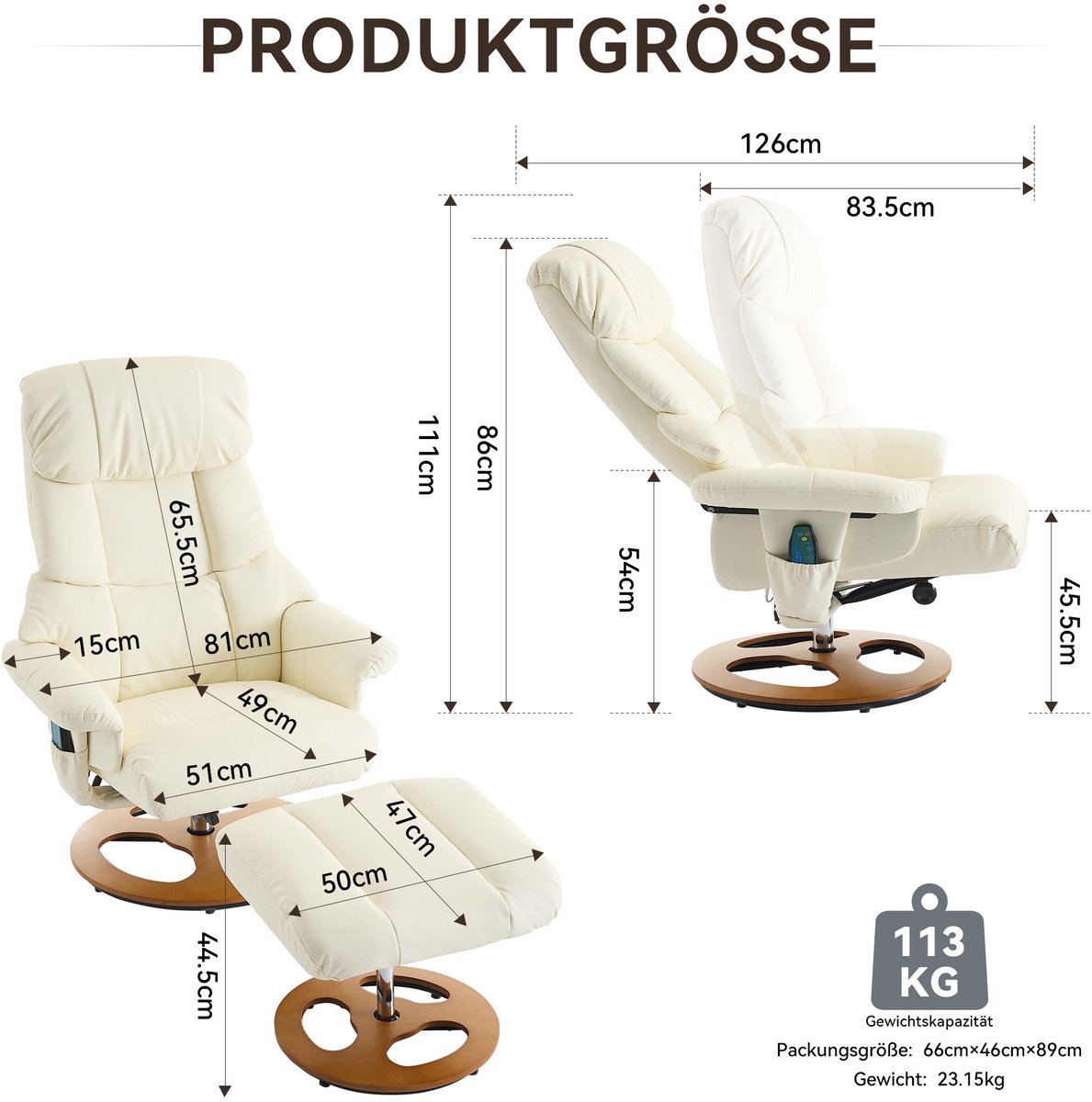 Afbeelding 2 van Sweiko Massagestoel 360° draaibaar met hocker Beige