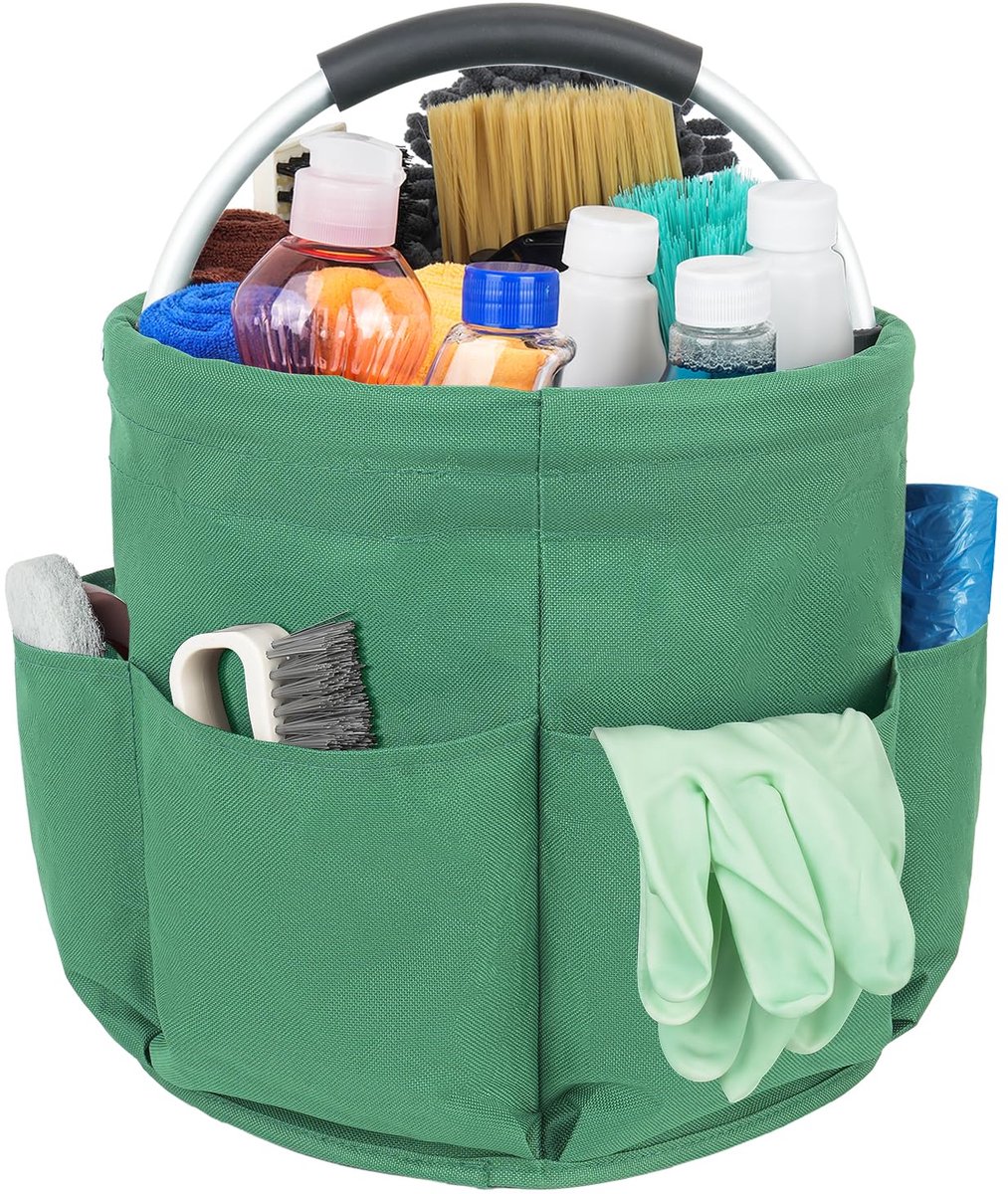 Schoonmaak Organizer - Opvouwbaar Draagbaar met Handvat en Zes Vakken - Voor Binnen, Tuin en Badkamer - Groen (Alleen Tas)