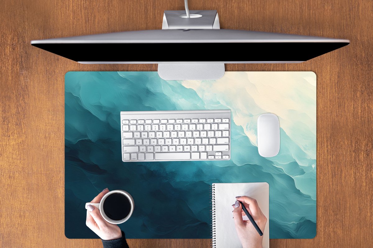 Muismat XXL 90x60 cm - Bureau onderlegger - Bureau mat Zee - Silhouet - Abstract - Blauw - Bureaumat - Gaming mousepad xl - Bureaulegger groot - Computer deskmat