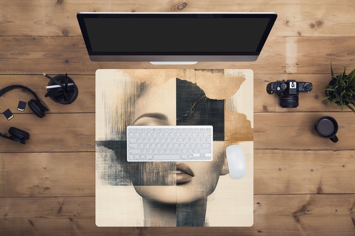 Muismat XXL 60x60 cm - Bureau onderlegger - Bureau mat Goud - Vrouw - Rechthoeken - Bureaumat - Gaming mousepad xl - Bureaulegger groot - Computer deskmat