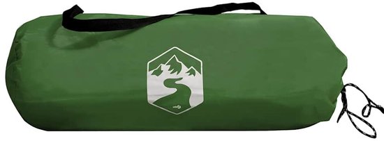 Sac de rangement vert avec un logo, matériau imperméable.