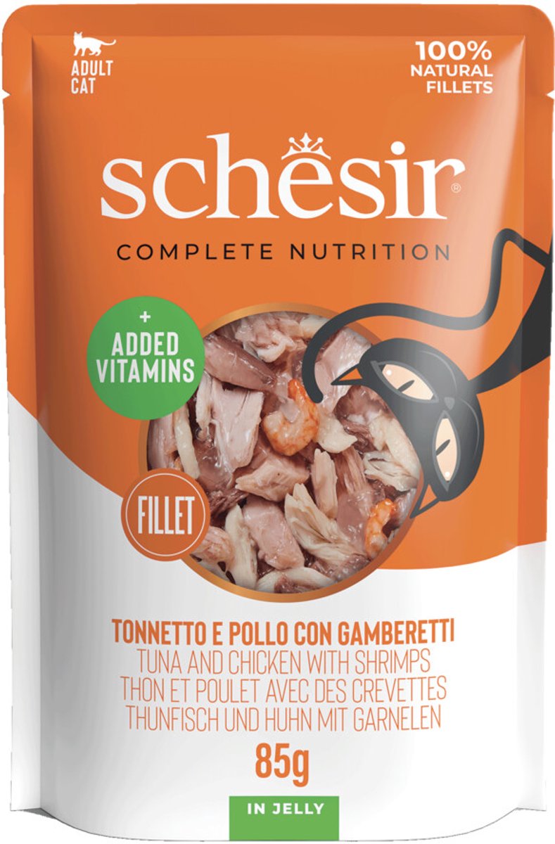Schesir Schesir Kattenvoer Tonijn - Kip - Garnaal in Gelei - 12 x 85 gr - Voordeelverpakking