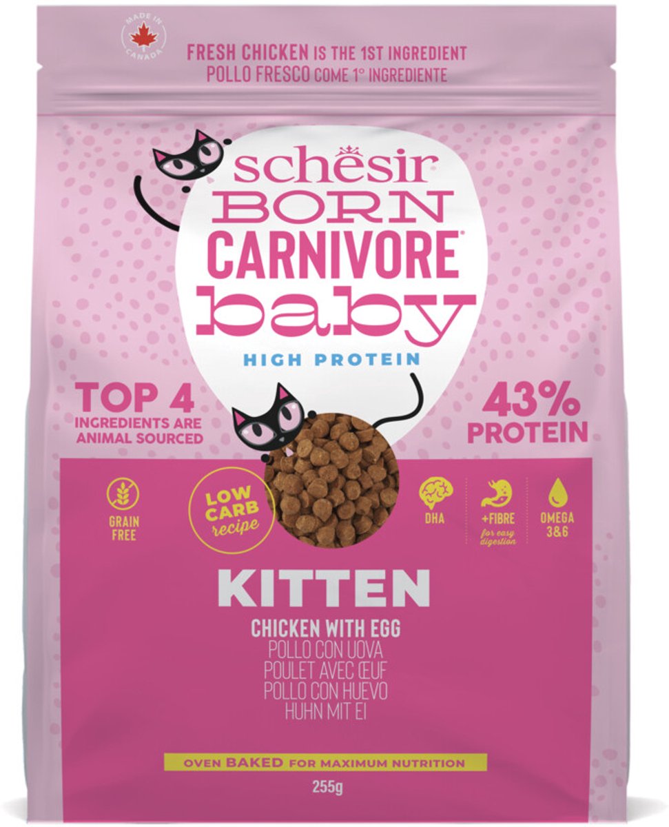 Schesir Born Carnivore Kitten Kattenvoer Chicken & Egg – 8 x 255 gr – Voordeelverpakking