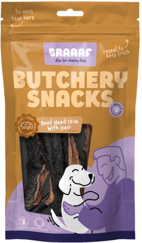 Braaaf Butchery Beef Head Skin with Hair Hondensnack - 150 gr