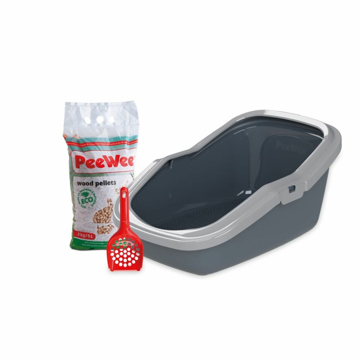 Peewee - Kattenbak EcoMinor grijs Startpakket - 56 x 39 x 27.5cm