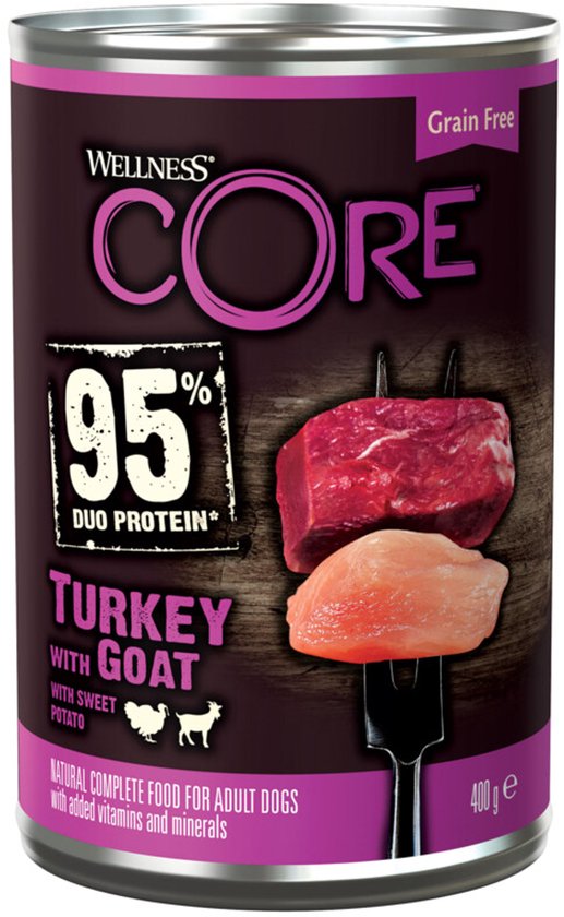 Wellness Core Hondenvoer Blik Kalkoen - Geit - Zoete Aardappel - 6 x 400 gr - Voordeelverpakking