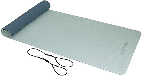 Tunturi TPE Yogamat - Fitnessmat 4mm dik - zwart koord - Blauw - Incl. gratis fitness app