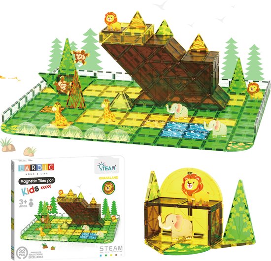 Lardic - Magnetisch Speelgoed Dierentuin - Magnetic Tiles - Bouwspeelgoed - Bouwblokken - Magneten Speelgoed - Magnetische Tegels - Magna - Bouwstenen - Montessori Speelgoed - Mind Educatief Constructie Speelgoed