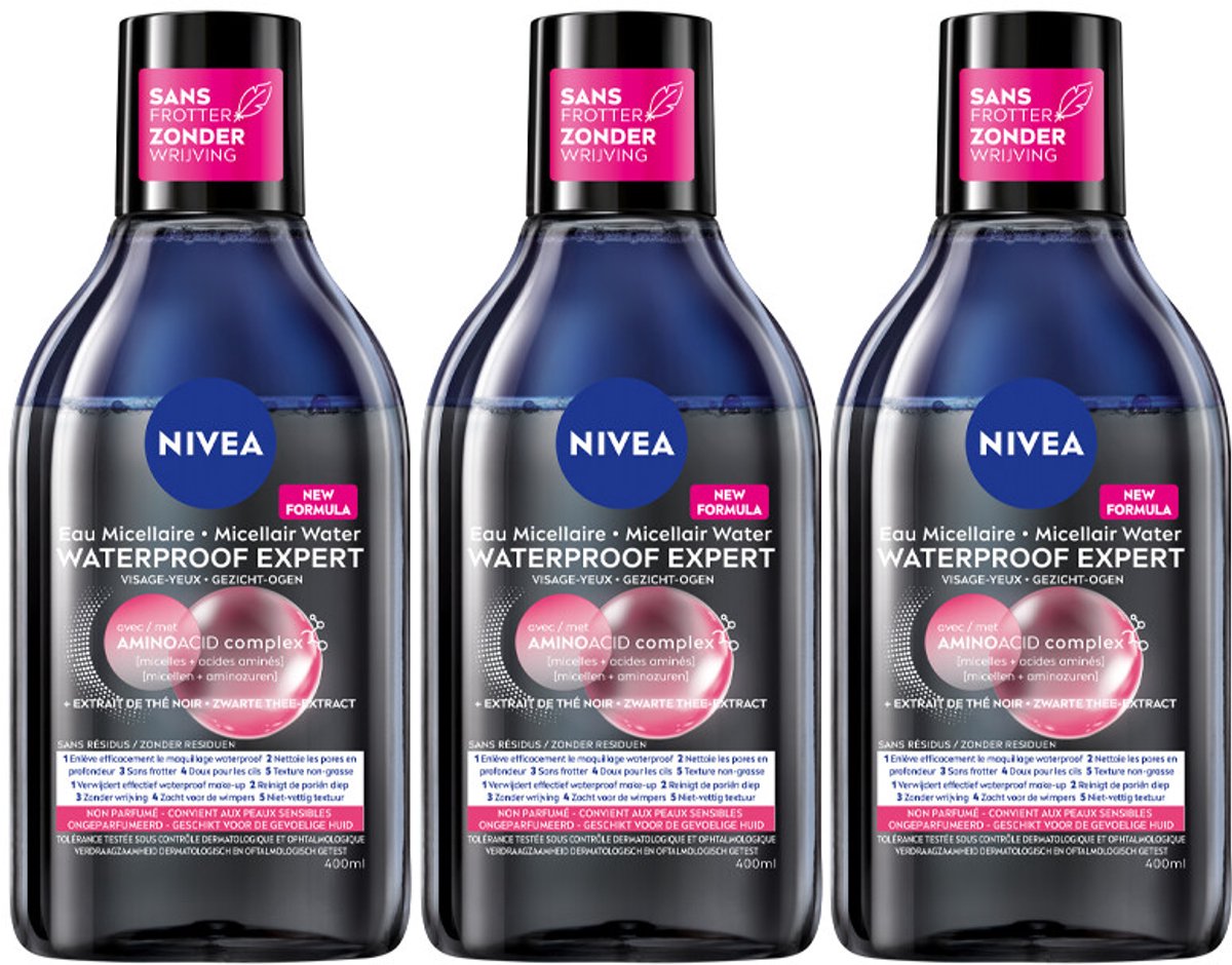 NIVEA 0% Residu Micellair Water Waterproof - 3 x 400 ml - Voordeelverpakking