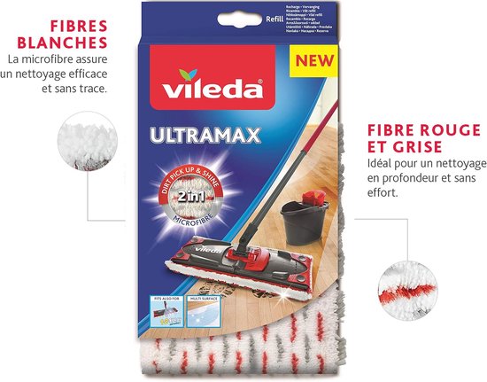 Vileda UltraMax Vervanging - 1 per verpakking - Geschikt voor alle platte mopsystemen van Vileda - Voor alle vloertypes
