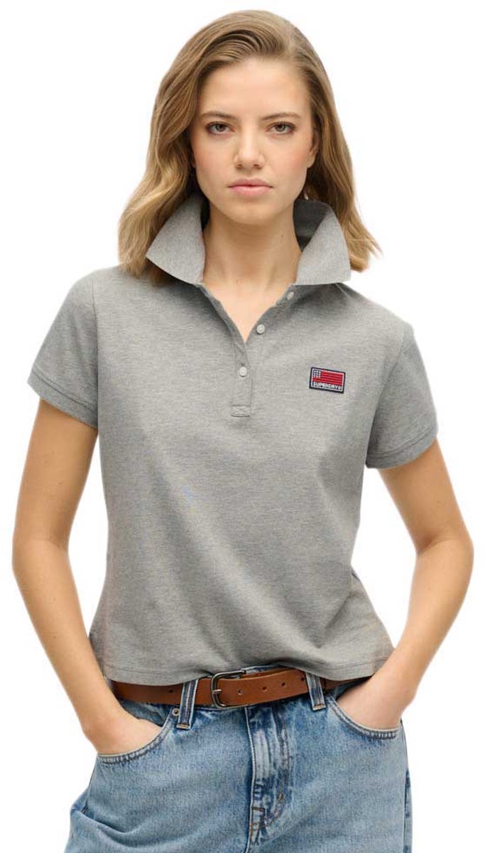 Superdry Ath Essential Graphic Korte Mouw Poloshirt L Vrouw Grijs