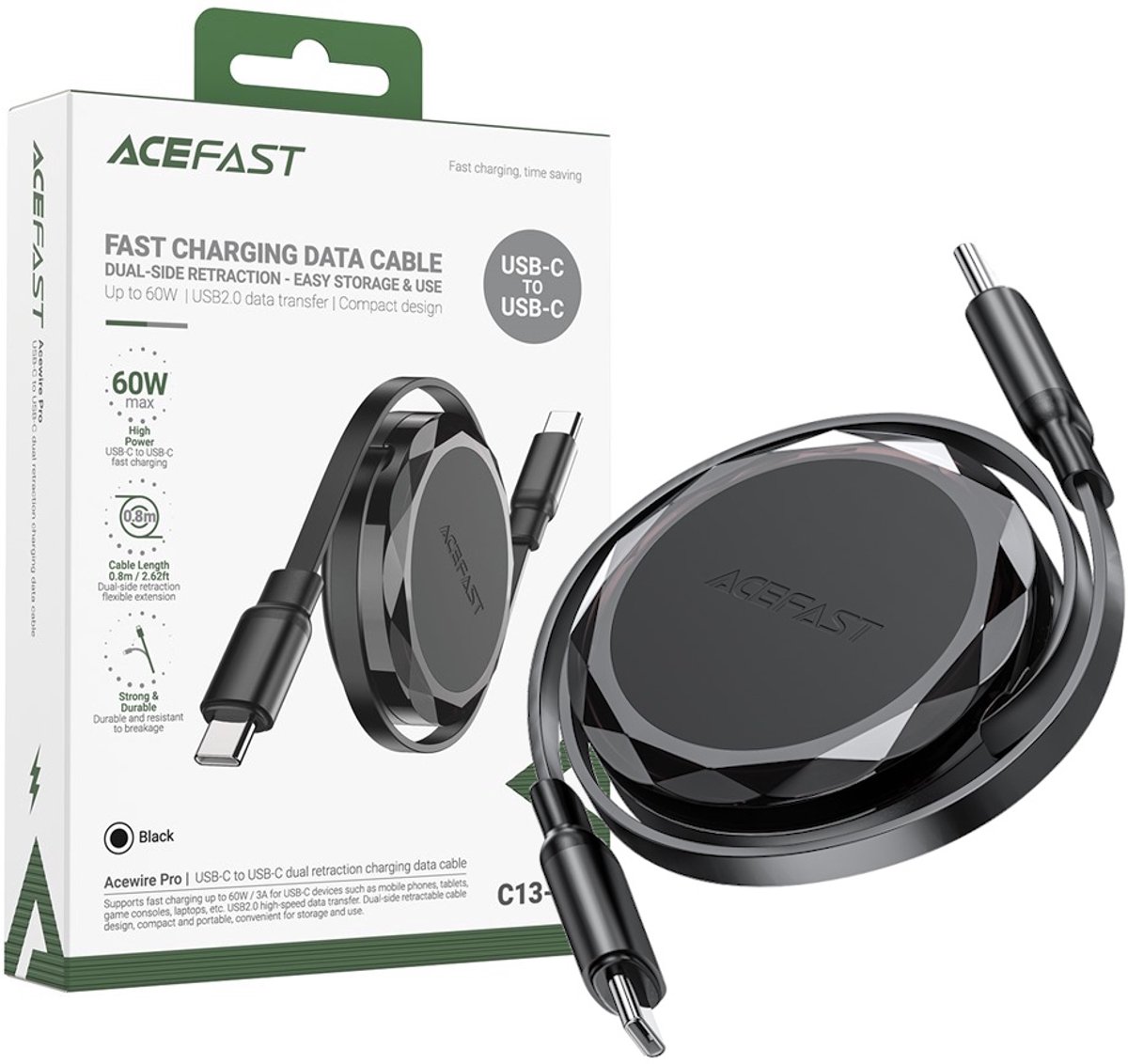Image of Acefast oprolbare data- en oplaadkabel | USB-C naar USB-C