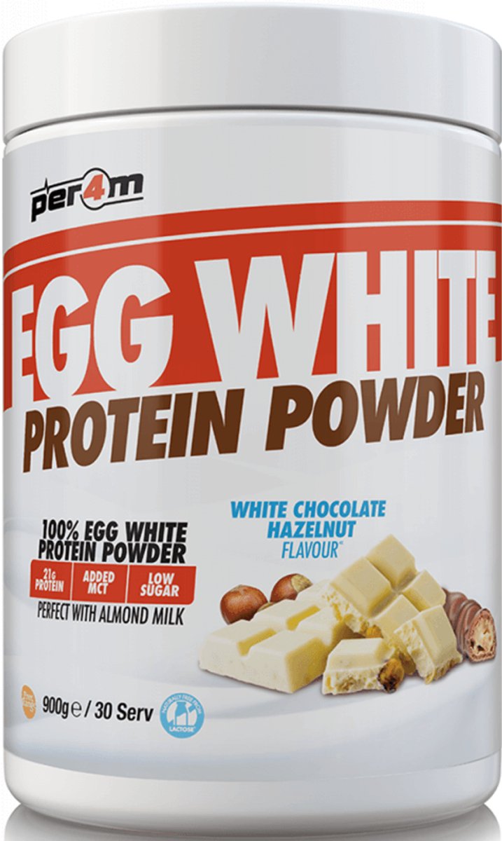 Per4m Egg White Protein Powder (900g) White Chocolate Hazelnut - Eiwitten - Ei-eiwit