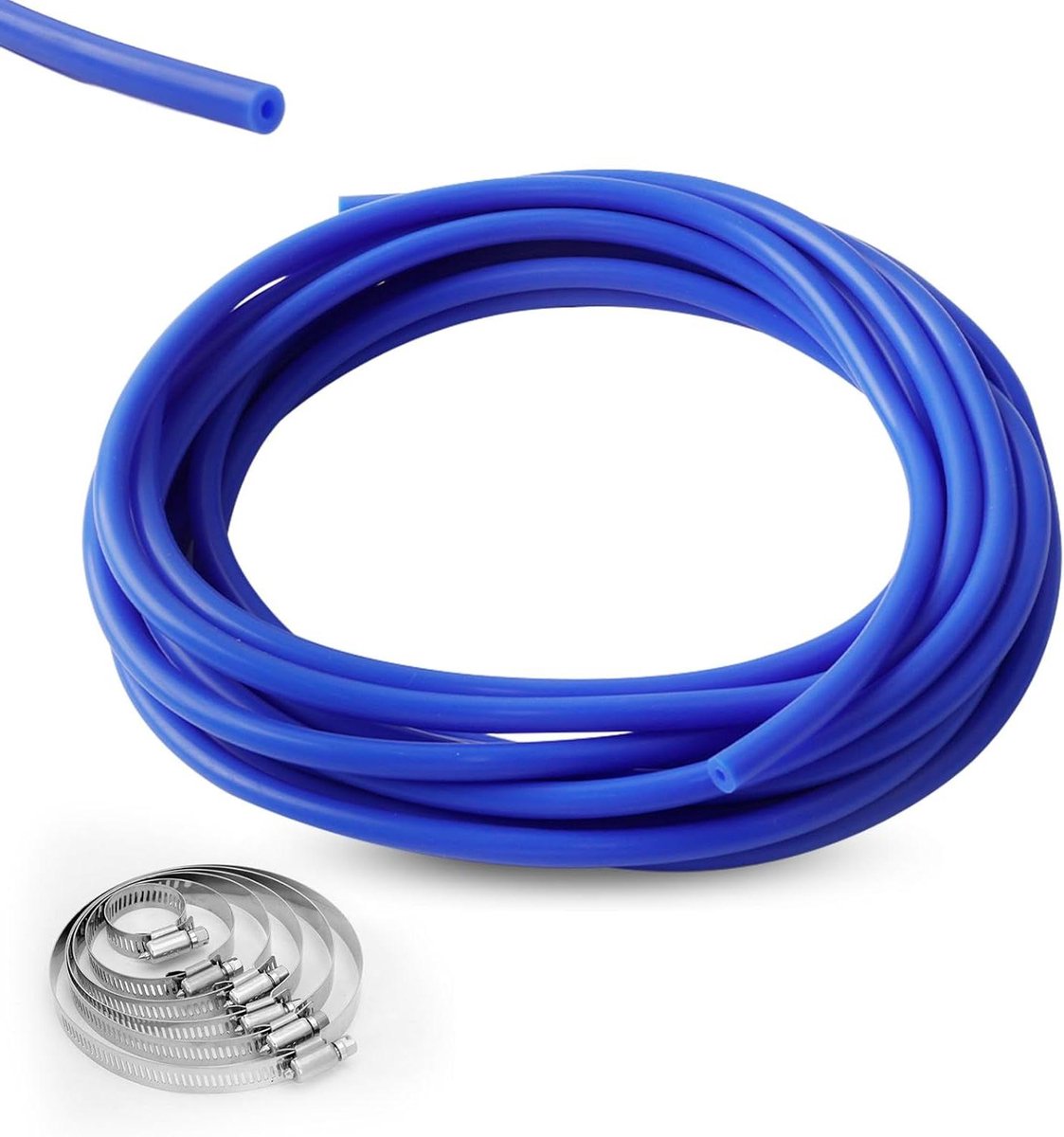 Allecto plus - 6 meter siliconen onderdrukslang auto, hittebestendige vacuümslang met klemmen (Blauw, 6M, Ø 4mm ID, Ø 8mm OD)