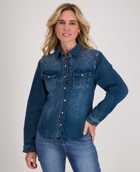 Je m'appelle Dames Blouse Met stretch - Blauw - Maat L