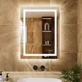 Auralum max - Miroir de salle de bain rectangulaire sans cadre avec Siècle des Lumières LED - Intensité variable - Anti-condensation - 2700K/4000K/6000K - Wit chaud/neutre/froid - 80 x 60 cm