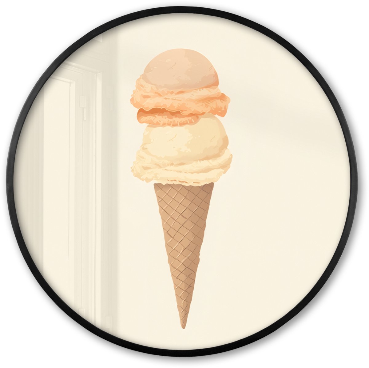 FrameYourWall Poster in lijst Rond - Fotolijst 80x80 cm - Posters - Minimalistisch - Schepijs - Hoorntje - Beige - Ronde posterlijst zwart - Decoratie - Wanddecoratie woonkamer - Muurdecoratie slaapkamer Hoorntje - Schepijs