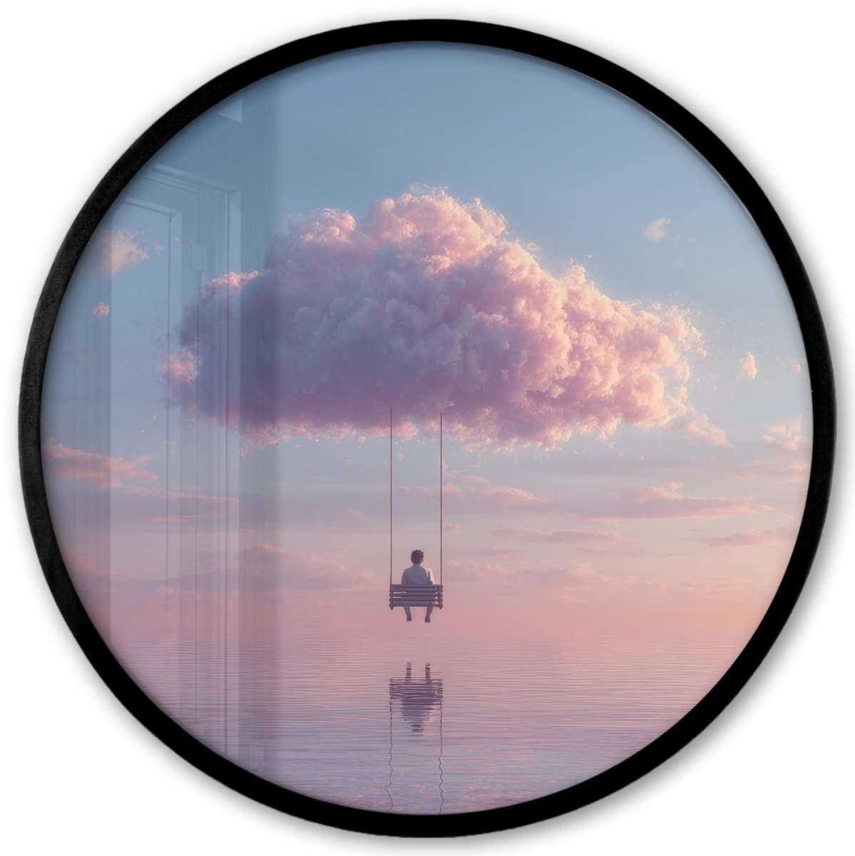 FrameYourWall Poster in lijst Rond - Fotolijst 40x40 cm - Posters - Wolk - Schommel - Kleurrijke lucht - Ronde posterlijst zwart - Decoratie - Wanddecoratie woonkamer - Muurdecoratie slaapkamer