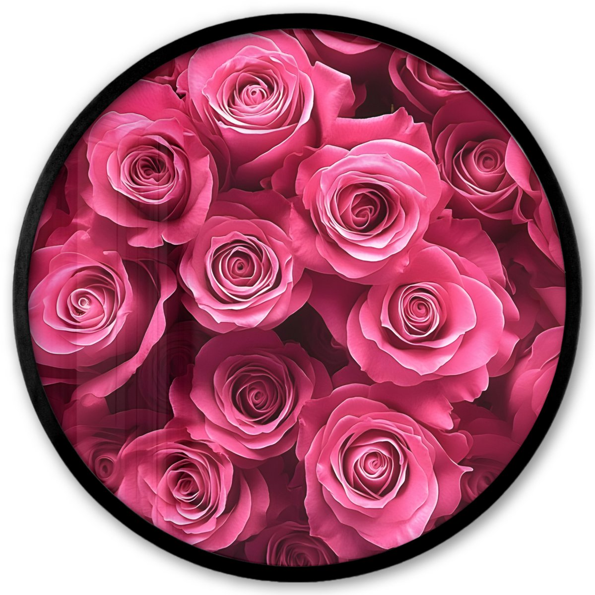 FrameYourWall Poster in lijst Rond - Fotolijst 40x40 cm - Posters - Rozen - Pink - Bloem - Ronde posterlijst zwart - Decoratie - Wanddecoratie woonkamer - Muurdecoratie slaapkamer Bloemen