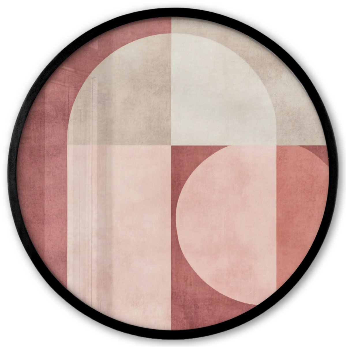FrameYourWall Poster in lijst Rond - Fotolijst 40x40 cm - Posters - Figuren - Abstract - Roze - Ronde posterlijst zwart - Decoratie - Wanddecoratie woonkamer - Muurdecoratie slaapkamer Geometrisch