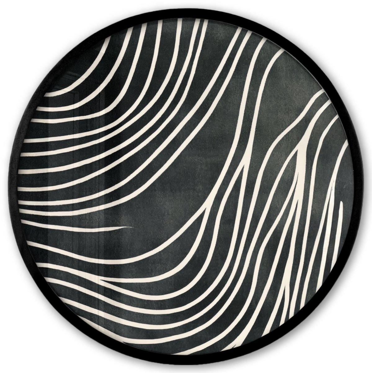 FrameYourWall Poster in lijst Rond - Fotolijst 40x40 cm - Posters - Lijnen - Patroon - Abstract - Wit - Ronde posterlijst zwart - Decoratie - Wanddecoratie woonkamer - Muurdecoratie slaapkamer Lijnen - Abstract