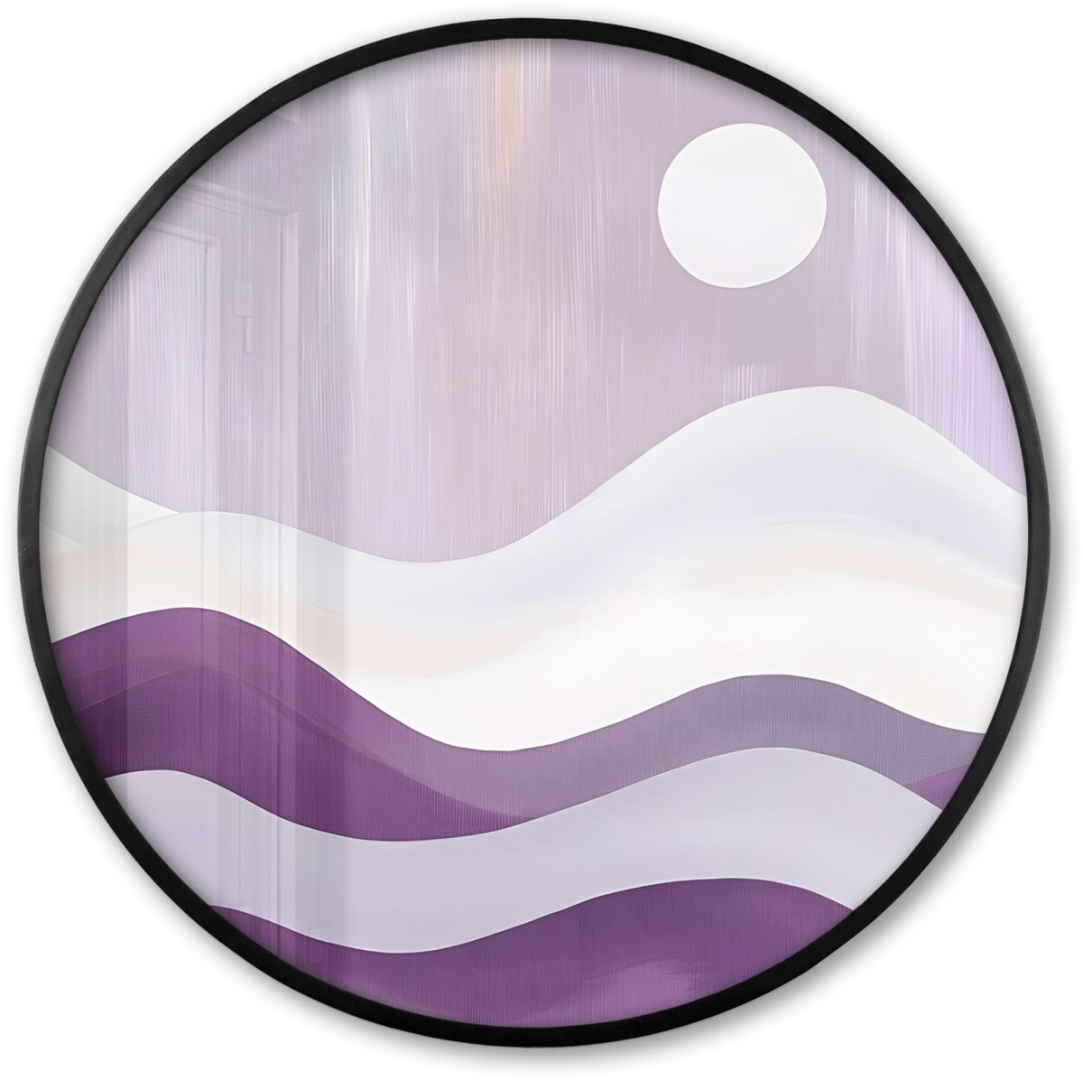 FrameYourWall Poster in lijst Rond - Fotolijst 80x80 cm - Posters - Golven - Heuvels - Abstract - Paars - Ronde posterlijst zwart - Decoratie - Wanddecoratie woonkamer - Muurdecoratie slaapkamer Golven - Abstract