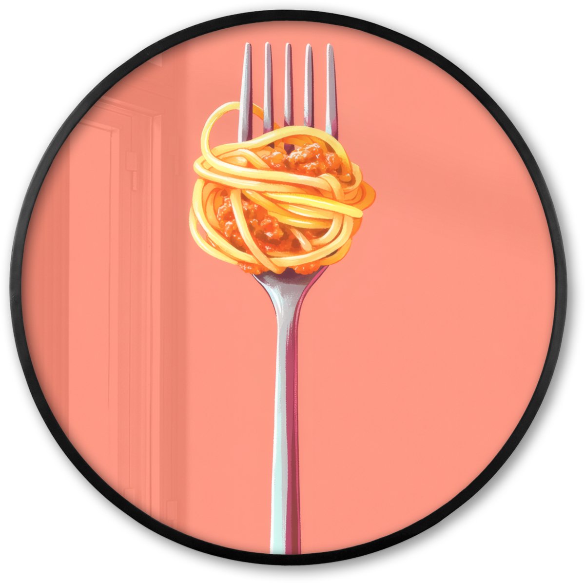 FrameYourWall Poster in lijst Rond - Fotolijst 60x60 cm - Posters - Vork - Spaghetti - Artistiek - Roze - Ronde posterlijst zwart - Decoratie - Wanddecoratie woonkamer - Muurdecoratie slaapkamer