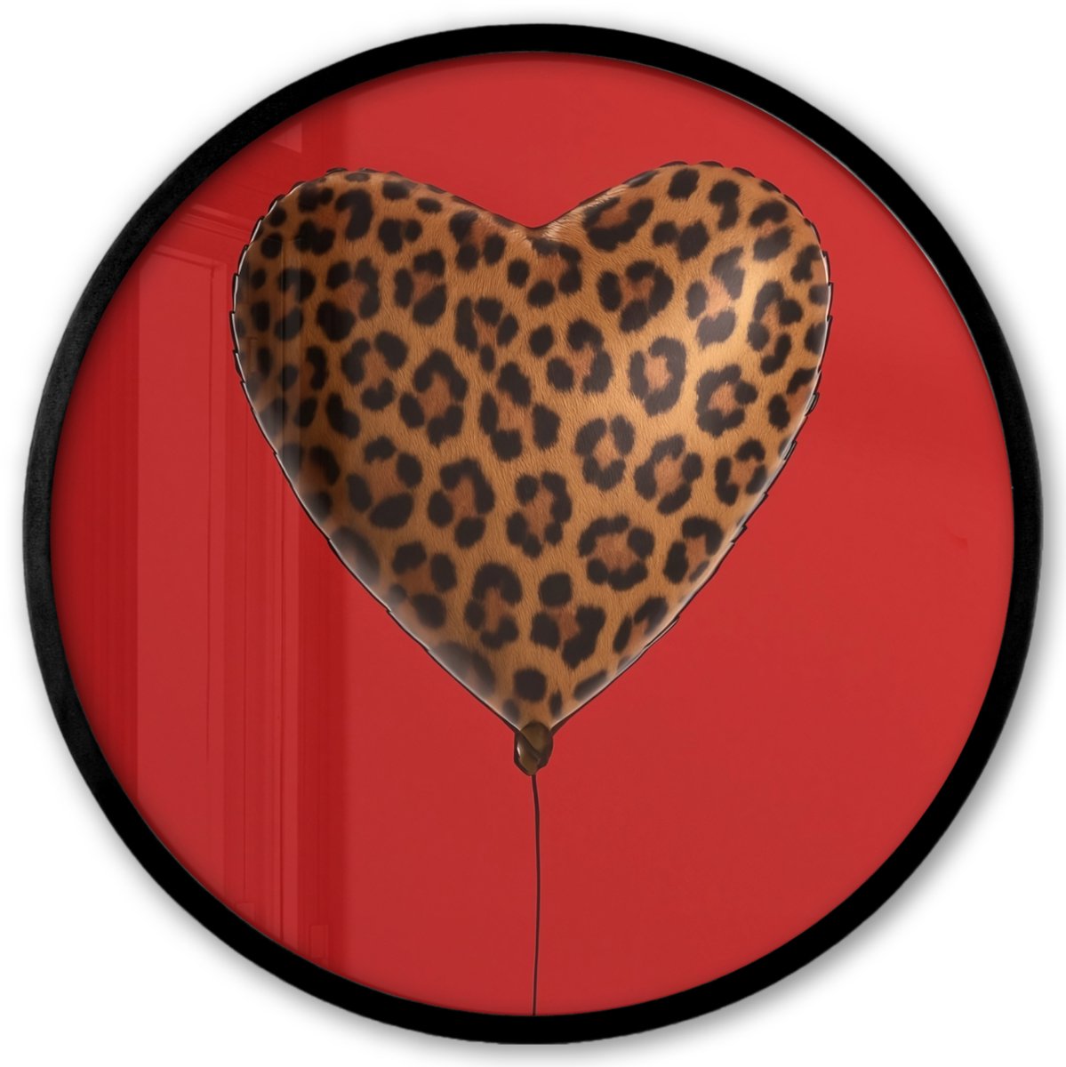 FrameYourWall Poster in lijst Rond - Fotolijst 40x40 cm - Posters - Ballon - Hartvormig - Rood - Panterpatroon - Ronde posterlijst zwart - Decoratie - Wanddecoratie woonkamer - Muurdecoratie slaapkamer