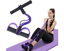 Buiktrainer - Sit-up Trainingsapparaat - 6 Tubes - Elastisch Trekkoord - Sportuitrusting - Body Sculpture - Tummy Trainer - Pedaal Weerstand Band - Multifunctionele Been-Oefenaar -Thuisgebruik - Geschikt Voor Fitness, Afvallen, Training - Paars
