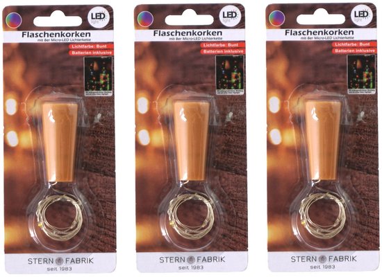 Foto: Stern fabrik flesverlichting kurk 3x lichtsnoer gekleurd led 80 cm bottle lights