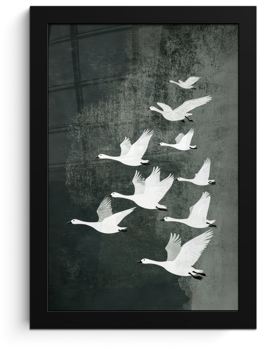 FrameYourWall Poster in lijst - Fotolijst 20x30 cm - Posters - Vogel - Japandi - Groen - Posterlijst zwart - Decoratie - Wanddecoratie woonkamer - Muurdecoratie slaapkamer Vogels