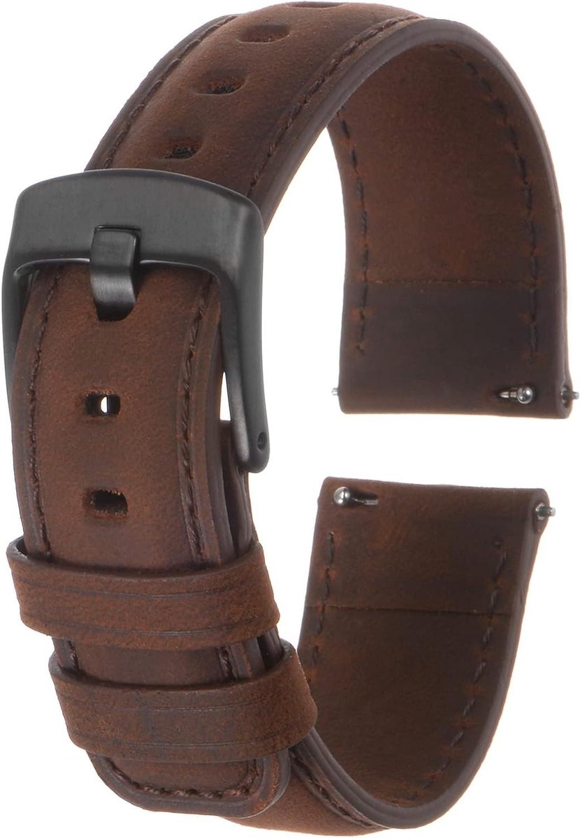 Horlogeband van echt leer 20 mm breed | Rundleren armband | Donkerbruin en zwart | Voor mannen en vrouwen | Riem met zorg gemaakt van hoogwaardig leer