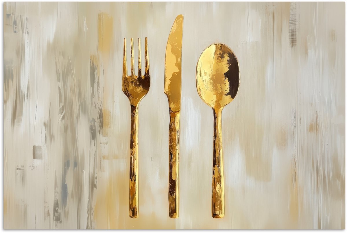 Poster 120x80 cm - Verf - Goud - Bestek - Posters - Kamer decoratie - Wanddecoratie woonka