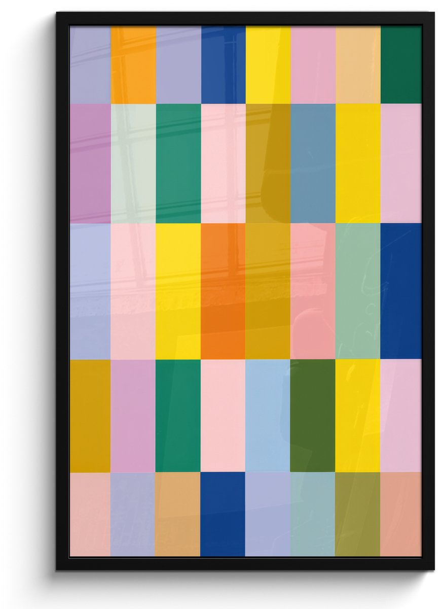 FrameYourWall Poster in lijst - Fotolijst 60x90 cm - Posters - Stroken - Blauw - Patroon - Abstract - Posterlijst zwart - Decoratie - Wanddecoratie woonkamer - Muurdecoratie slaapkamer Stroken - Abstract