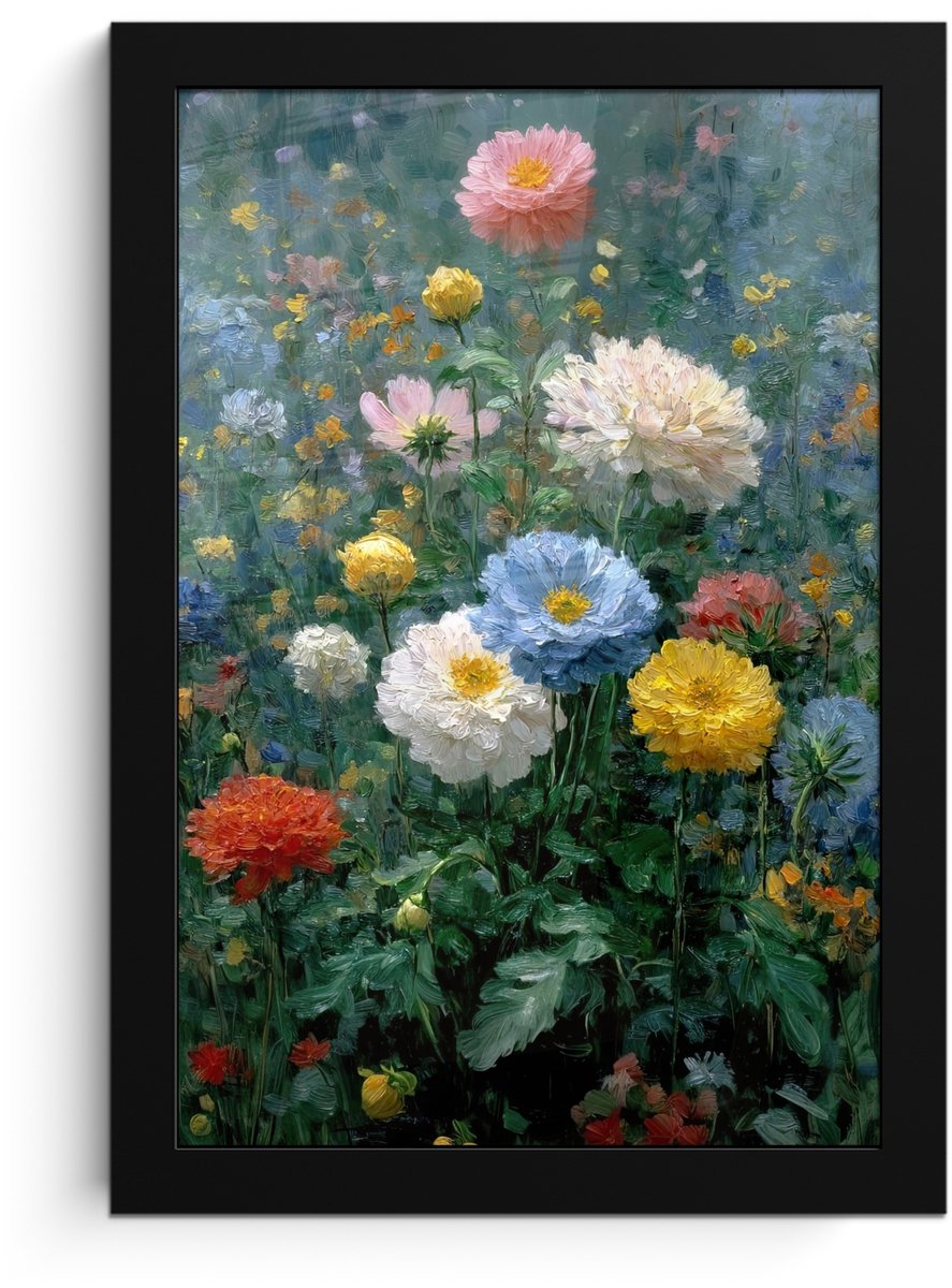FrameYourWall Poster in lijst - Fotolijst 20x30 cm - Posters - Close-up - Veld - Bloemen - Kleurrijk - Posterlijst zwart - Decoratie - Wanddecoratie woonkamer - Muurdecoratie slaapkamer