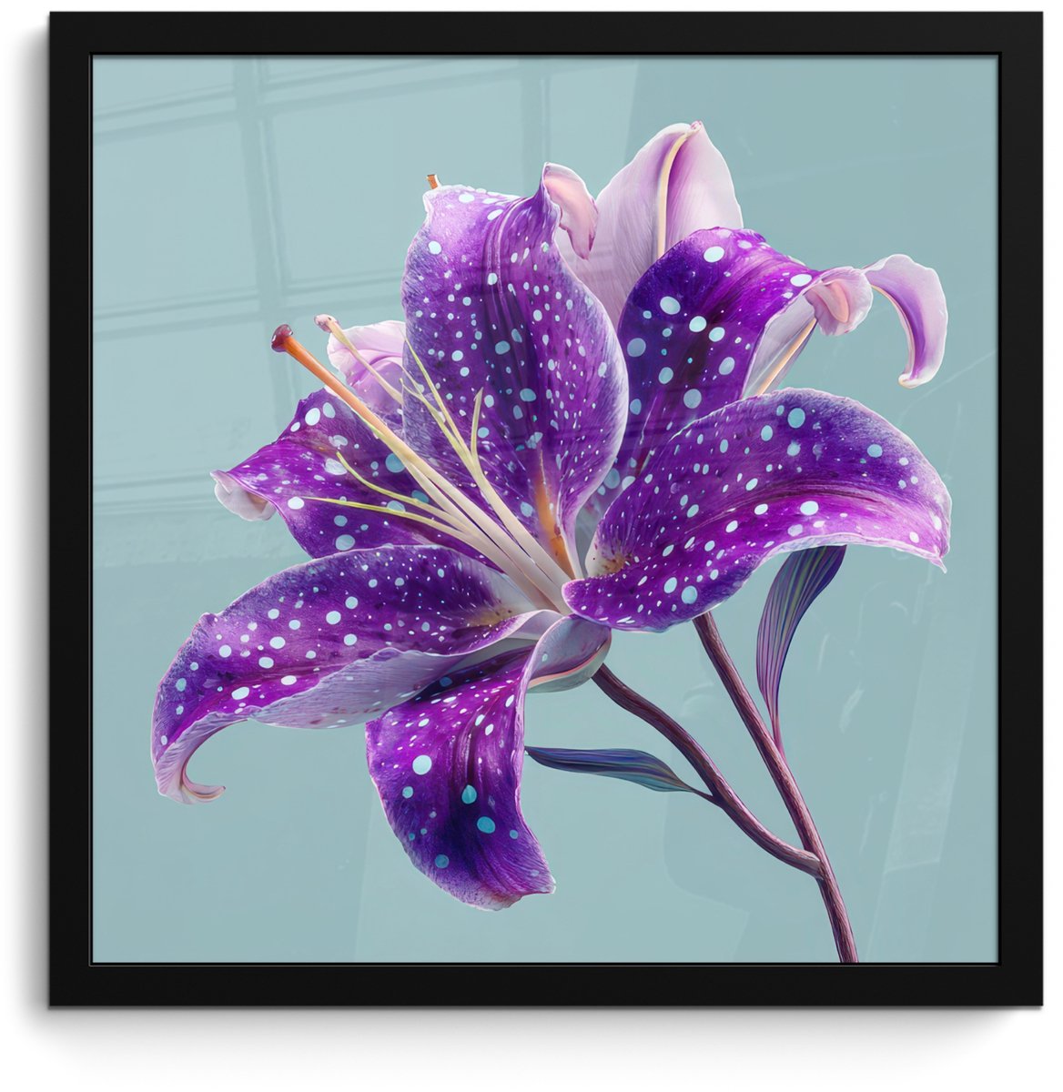 FrameYourWall Poster in lijst - Fotolijst 40x40 cm - Posters - Lelie - Bloem - Paars - Stippen - Posterlijst zwart - Decoratie - Wanddecoratie woonkamer - Muurdecoratie slaapkamer