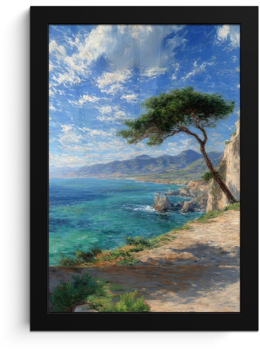 FrameYourWall Poster in lijst - Fotolijst 20x30 cm - Posters - Rotsen - Kustlijn - Boom - Bergen - Posterlijst zwart - Decoratie - Wanddecoratie woonkamer - Muurdecoratie slaapkamer