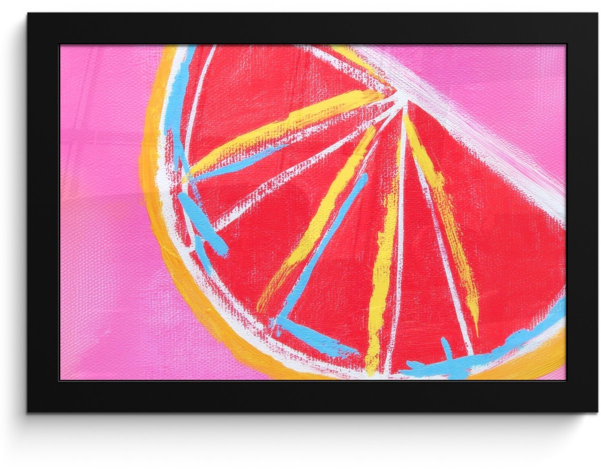 FrameYourWall Poster in lijst - Fotolijst 30x20 cm - Posters - Grapefruit - Geschilderd - Roze - Strepen - Posterlijst zwart - Decoratie - Wanddecoratie woonkamer - Muurdecoratie slaapkamer