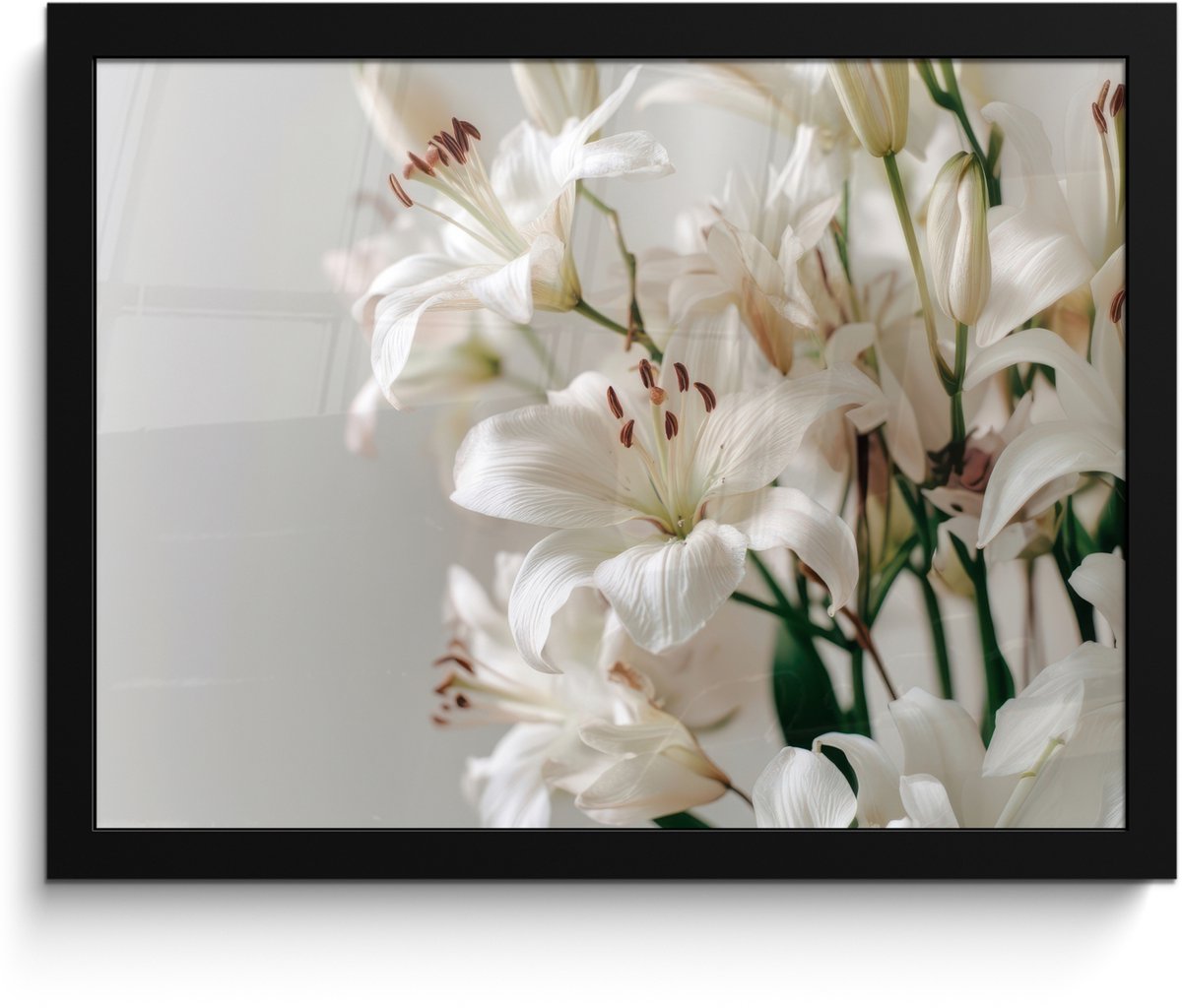 FrameYourWall Poster in lijst - Fotolijst 40x30 cm - Posters - Lelies - Boekte - Wit - Meeldraden - Posterlijst zwart - Decoratie - Wanddecoratie woonkamer - Muurdecoratie slaapkamer Lelies - Meeldraden