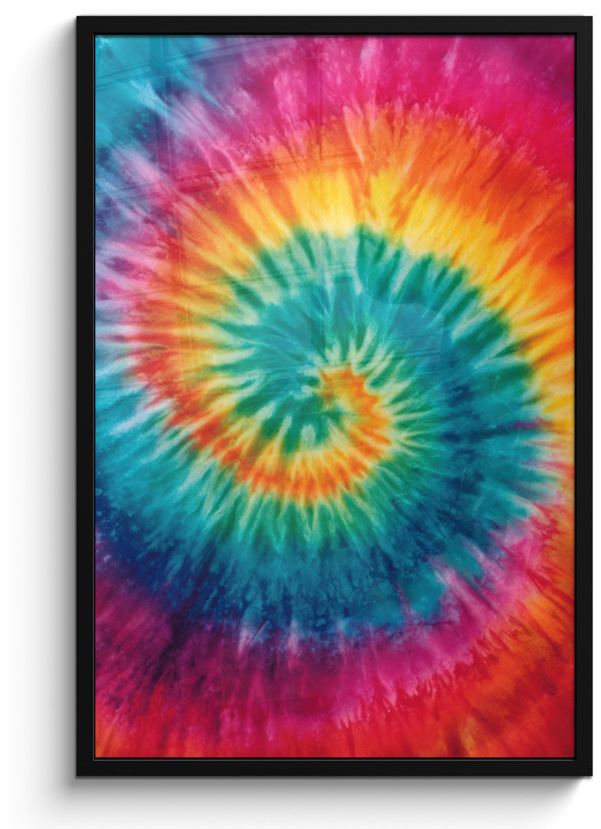 FrameYourWall Poster in lijst - Fotolijst 60x90 cm - Posters - Regenboogkleuren - Tie dye - Posterlijst zwart - Decoratie - Wanddecoratie woonkamer - Muurdecoratie slaapkamer