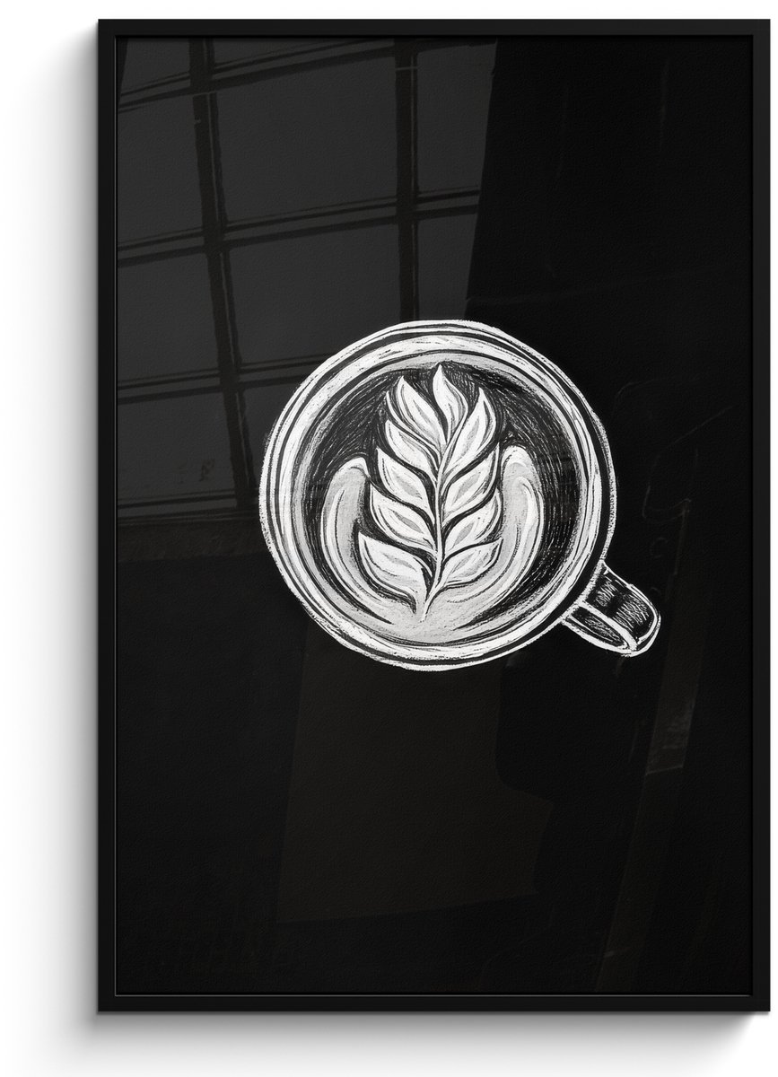 FrameYourWall Poster in lijst - Fotolijst 80x120 cm - Posters - Krijttekening - Koffie - Latte art - Posterlijst zwart - Decoratie - Wanddecoratie woonkamer - Muurdecoratie slaapkamer