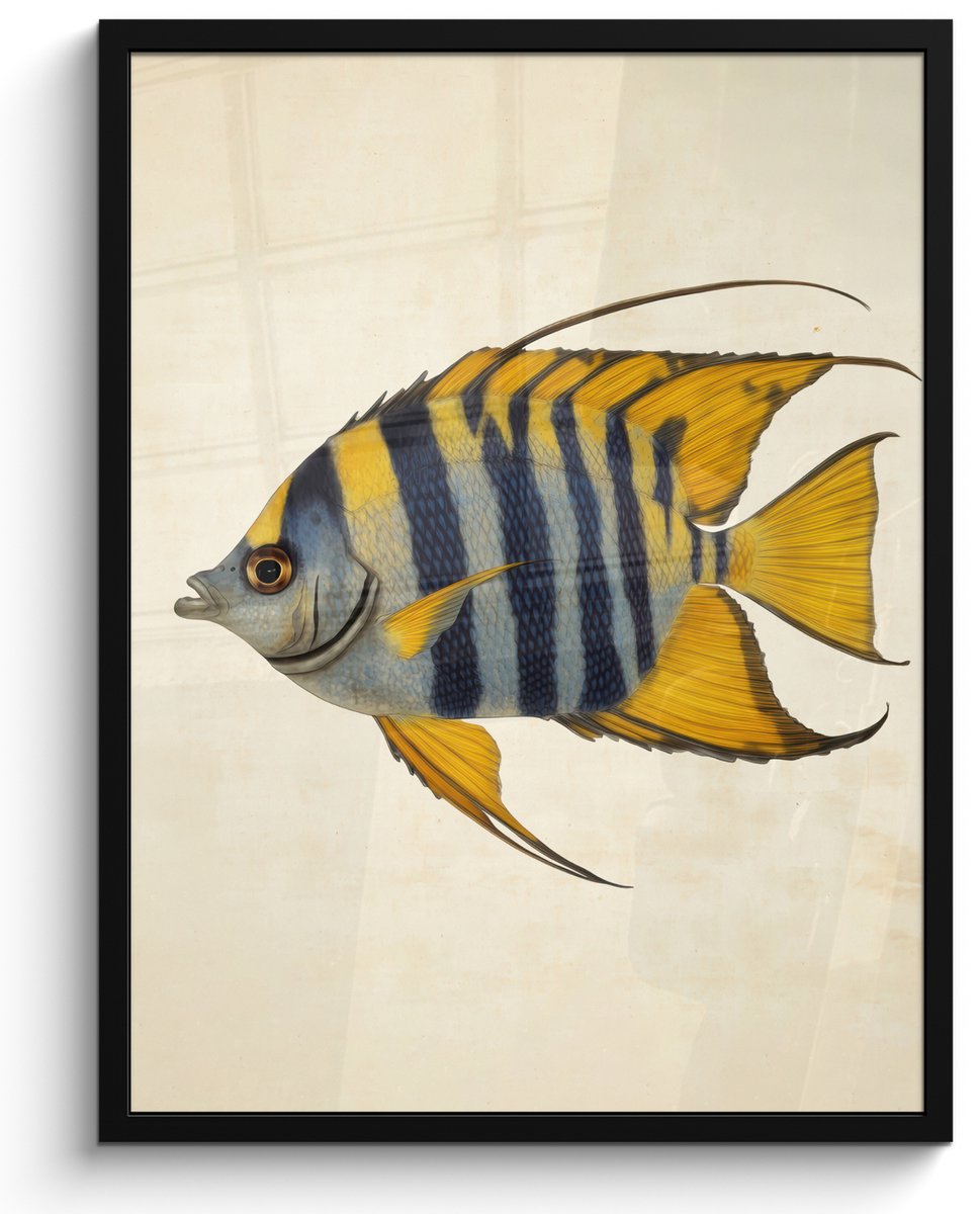 FrameYourWall Poster in lijst - Fotolijst 60x80 cm - Posters - Vis - Sierlijk - Vinnen - Illustratie - Posterlijst zwart - Decoratie - Wanddecoratie woonkamer - Muurdecoratie slaapkamer