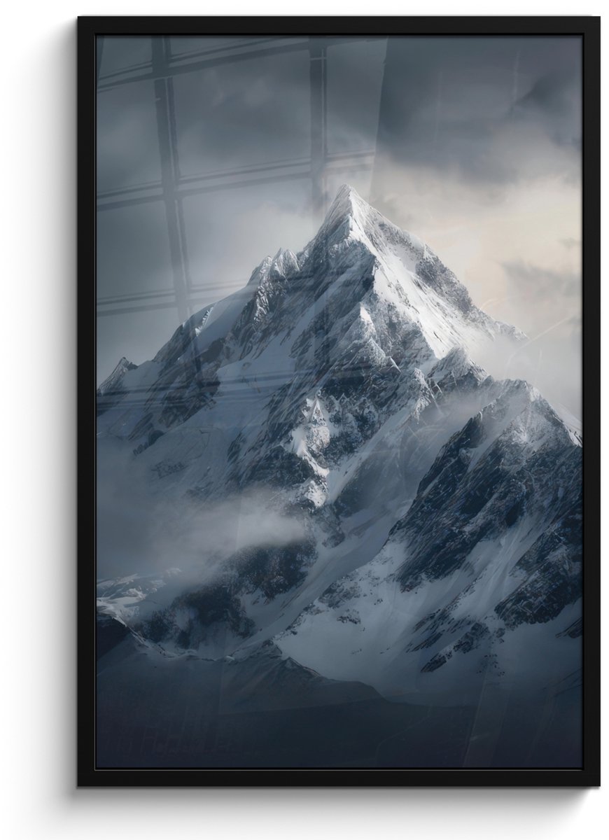 FrameYourWall Poster in lijst - Fotolijst 60x90 cm - Posters - Sneeuw - Berg - Wolken - Posterlijst zwart - Decoratie - Wanddecoratie woonkamer - Muurdecoratie slaapkamer