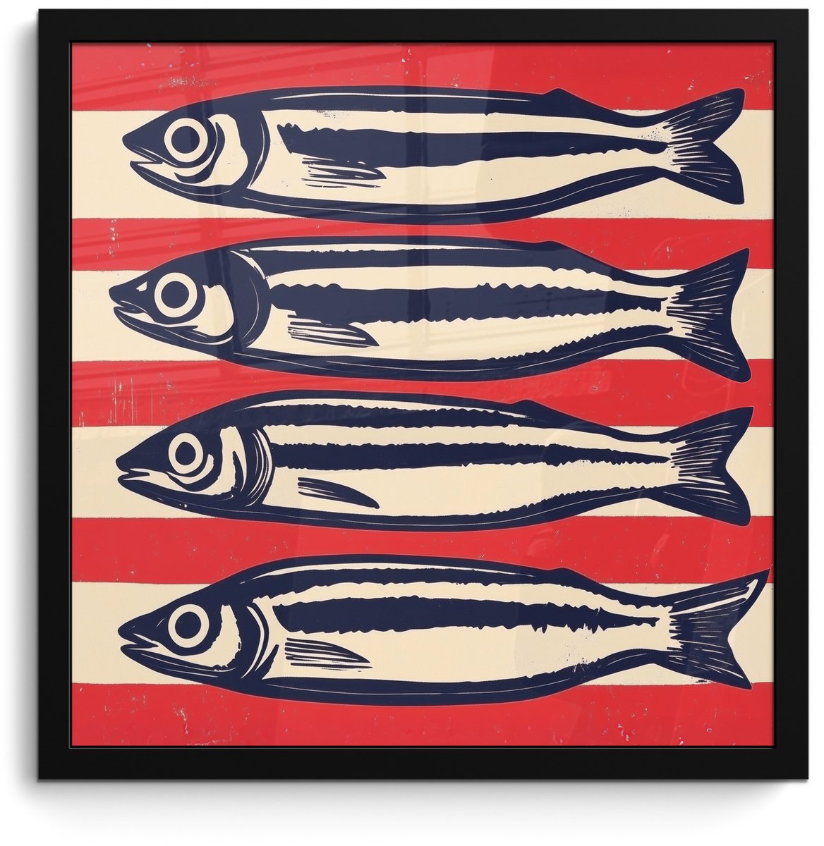 FrameYourWall Poster in lijst - Fotolijst 40x40 cm - Posters - Sardines - Rood en beige strepen - Posterlijst zwart - Decoratie - Wanddecoratie woonkamer - Muurdecoratie slaapkamer Sardines - Strepen