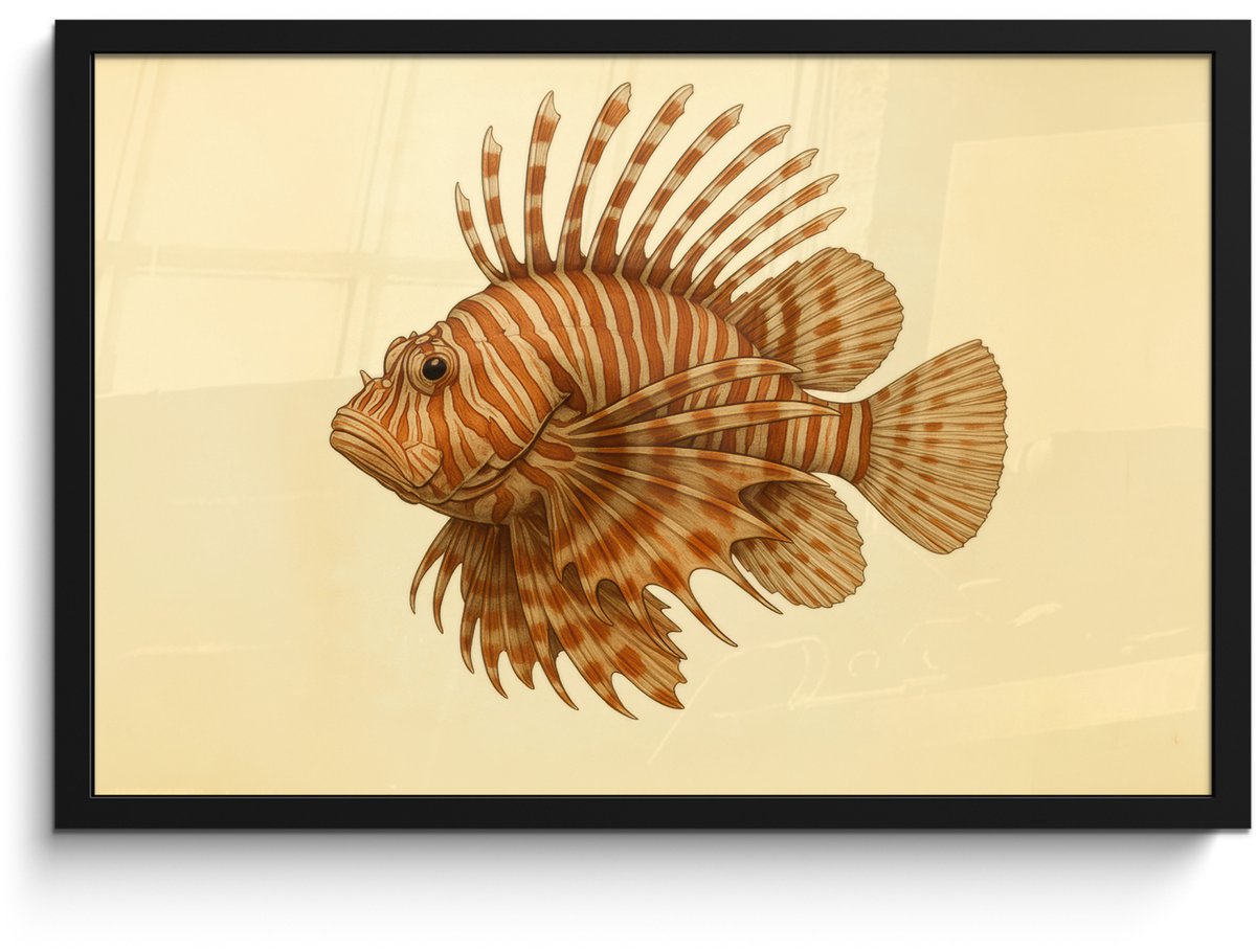 FrameYourWall Poster in lijst - Fotolijst 60x40 cm - Posters - Strepen - Vis - Rond - Stekels - Posterlijst zwart - Decoratie - Wanddecoratie woonkamer - Muurdecoratie slaapkamer Vis - Stekels