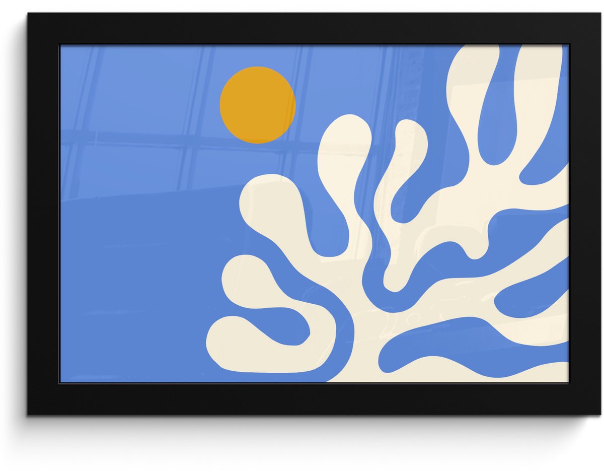 FrameYourWall Poster in lijst - Fotolijst 30x20 cm - Posters - Minimalistisch - Organisch patroon - Blauw - Posterlijst zwart - Decoratie - Wanddecoratie woonkamer - Muurdecoratie slaapkamer