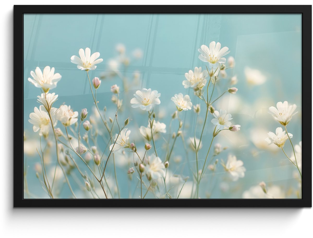 FrameYourWall Poster in lijst - Fotolijst 60x40 cm - Posters - Stengels - Bloemen - Lucht - Wit - Posterlijst zwart - Decoratie - Wanddecoratie woonkamer - Muurdecoratie slaapkamer