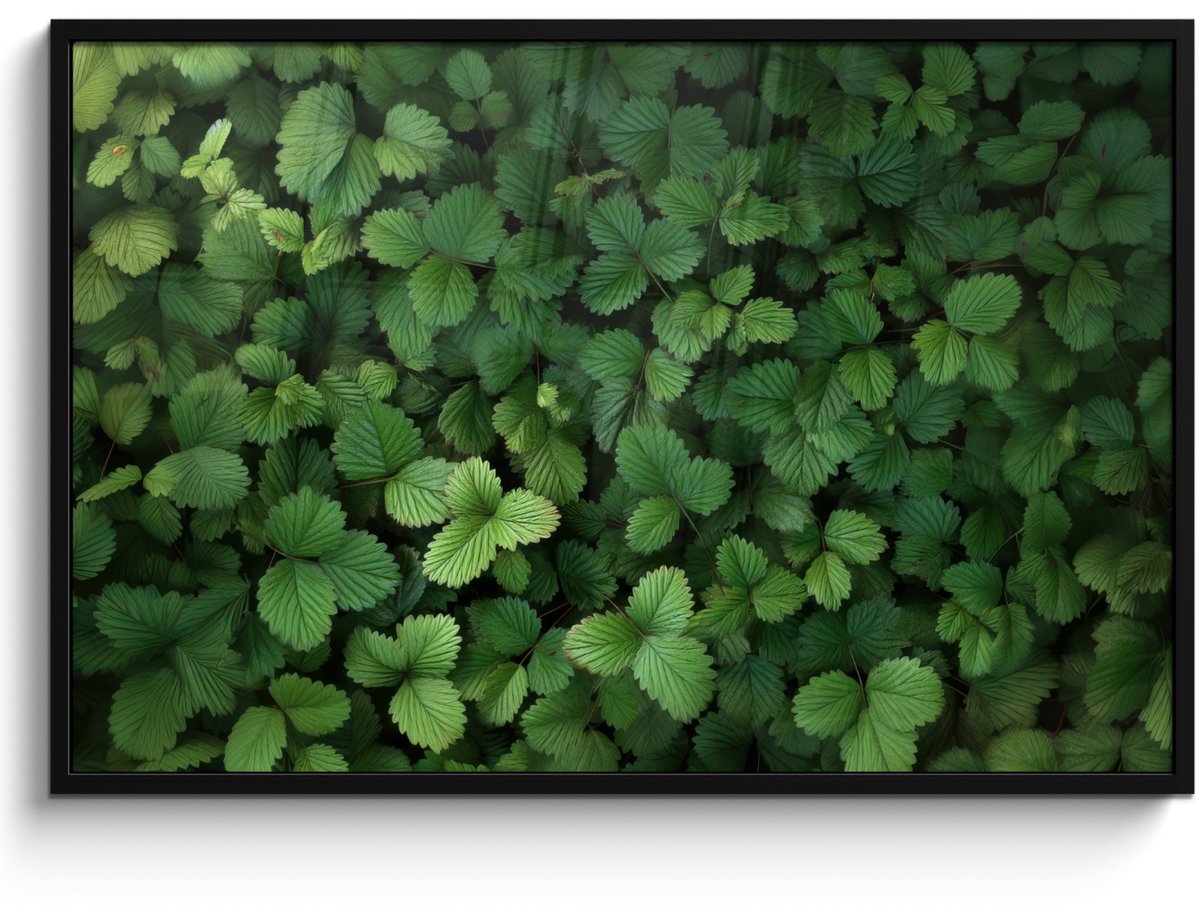 FrameYourWall Poster in lijst - Fotolijst 120x80 cm - Posters - Groen - Bladeren - Kartel - Zonlicht - Posterlijst zwart - Decoratie - Wanddecoratie woonkamer - Muurdecoratie slaapkamer