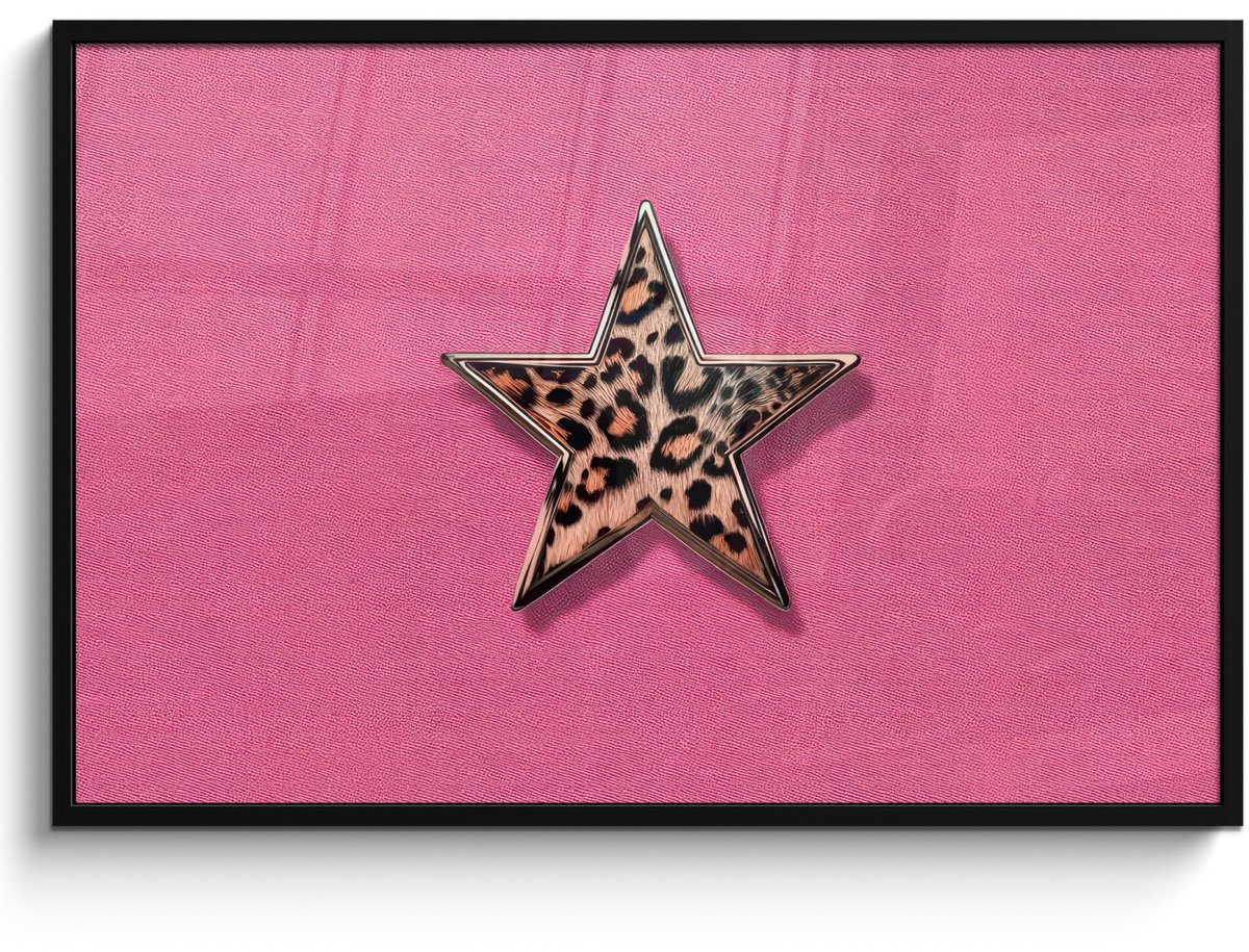 FrameYourWall Poster in lijst - Fotolijst 120x80 cm - Posters - Ster - Luipaard - Print - Roze - Posterlijst zwart - Decoratie - Wanddecoratie woonkamer - Muurdecoratie slaapkamer