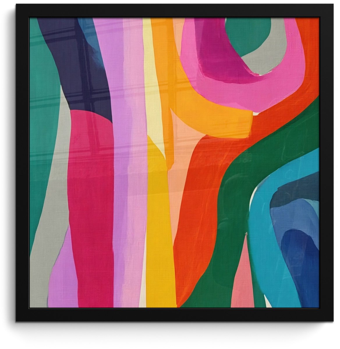 FrameYourWall Poster in lijst - Fotolijst 40x40 cm - Posters - Abstract - Kleurrijk - Golven - Lijnen - Posterlijst zwart - Decoratie - Wanddecoratie woonkamer - Muurdecoratie slaapkamer